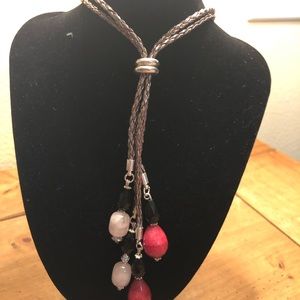Coral, quartz necklace